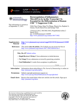 T Suppressor Cells + CD8 Essential for the Differentiation of Human Micrornas by Ig-Like Transcript 3 Is Downregulation of Infla