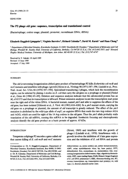 The P2 Phage Old Gene: Sequence, Transcription and Translational Control