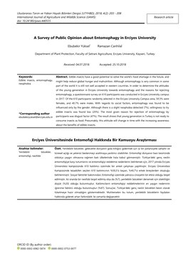 A Survey of Public Opinion About Entomophagy in Erciyes University Erciyes Üniversitesinde Entomofaji Hakkında Bir Kamuoyu