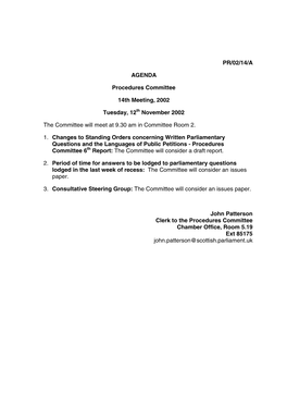 PR/02/14/A AGENDA Procedures