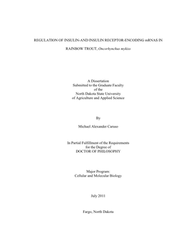 And Insulin Receptor-Encoding Mrnas in Rainbow Trout