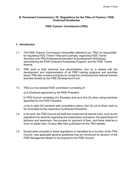 B. Permanent Commissions / 07. Regulations for the Titles of Trainers / FIDE Endorsed Academies