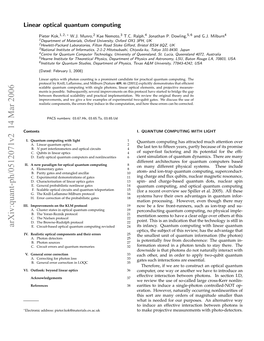 Arxiv:Quant-Ph/0512071V2 14 Mar 2006 I Ulo:Byn Ieroptics Linear Beyond Outlook: VI