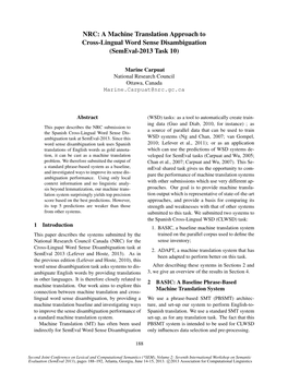 A Machine Translation Approach to Cross-Lingual Word Sense Disambiguation (Semeval-2013 Task 10)