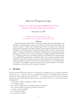 Interval Temporal Logic