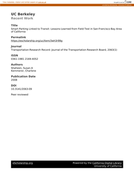 Transit-Based Smart Parking: an Evaluation of San Francisco Bay Area Field Test Transportation Part C Volume 18, Issue 2, Pages 225-233 April 2010