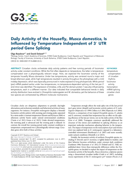 Daily Activity of the Housefly, Musca Domestica, Is Influenced By