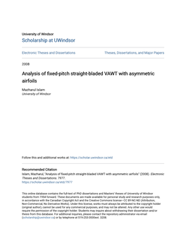 Analysis of Fixed-Pitch Straight-Bladed VAWT with Asymmetric Airfoils