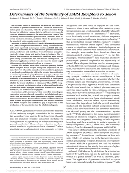 Determinants of the Sensitivity of AMPA Receptors to Xenon Andrew J