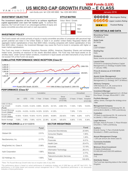 US MICRO CAP GROWTH FUND – E CLASS Vam-Funds.Com Tel +230 465 6860 Fax +230 465 0853 January 2016