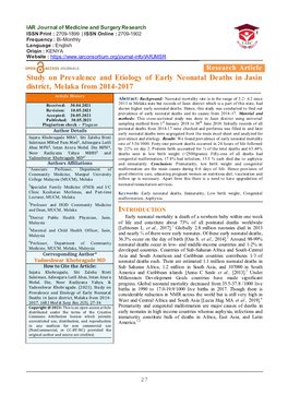 Study on Prevalence and Etiology of Early Neonatal Deaths in Jasin District, Melaka from 2014-2017