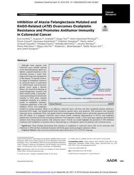 (ATR) Overcomes Oxaliplatin Resistance and Promotes Antitumor Immunity in Colorectal Cancer Eve Combes� 1,2, Augusto F