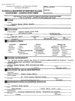 NATIONAL REGISTER of HISTORIC PLACES INVENTORY - NOMINATION FORM DATE ENTERED Cahokia Mounds