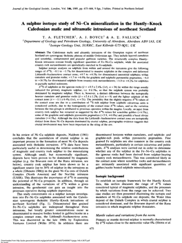 A Sulphur Isotope Study of Ni-Cu Mineralization in the Huntly-Knock Caledonian Mafic and Ultramafic Intrusions of Northeast Scotland