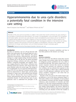 Hyperammonemia Due to Urea Cycle Disorders