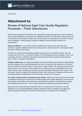 Attachment To: Review of National Aged Care Quality Regulatory Processes – Public Submissions