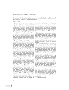 Remarks at the Swearing-In Ceremony for Barry Mccaffrey As Director of the Office of National Drug Control Policy March 6, 1996