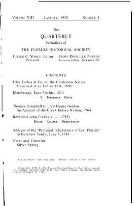 QUARTERLY Periodical of the FLORIDA HISTORICAL SOCIETY