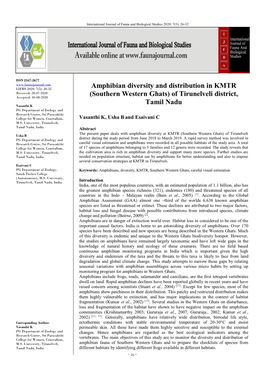 Amphibian Diversity and Distribution in KMTR (Southern Western Ghats)