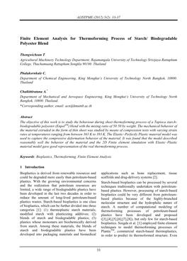 Finite Element Analysis for Thermoforming Process of Starch/ Biodegradable Polyester Blend