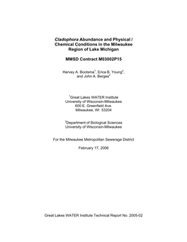 Cladophora Abundance and Physical / Chemical Conditions in the Milwaukee Region of Lake Michigan