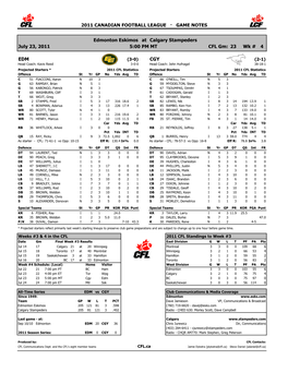 2011 Canadian Football League · Game Notes