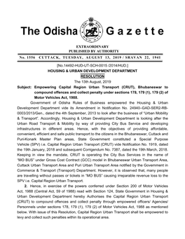 EXTRAORDINARY PUBLISHED by AUTHORITY No. 1556 CUTTACK, TUESDAY, AUGUST 13, 2019 / SRAVAN 22, 1941