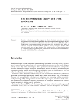 Self-Determination Theory and Work Motivation