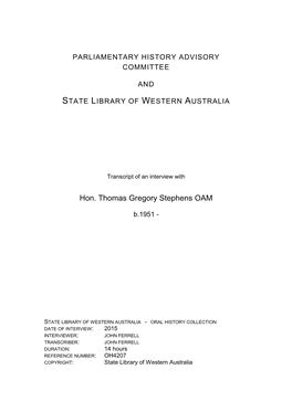 Hon. Thomas Gregory Stephens OAM