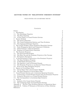 “RELATIVISTIC FERMION SYSTEMS” Contents Preface 2 1. Introduction 3