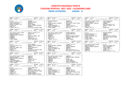 Comitato Regionale Veneto Stagione Sportiva 2021- 2022 – Calendario Gare Prima Categoria Girone: D