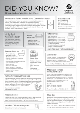 DID YOU KNOW? Group and Conventions Fact Sheet