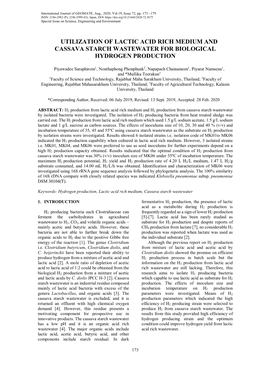 Utilization of Lactic Acid Rich Medium and Cassava Starch Wastewater for Biological Hydrogen Production