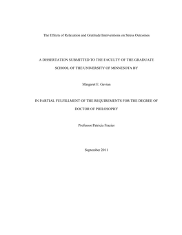 The Effects of Relaxation and Gratitude Interventions on Stress Outcomes