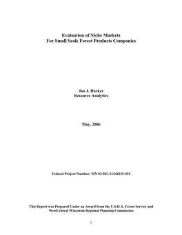 Evaluation of Niche Markets for Small Scale Forest Products Companies