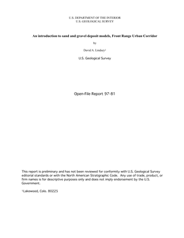 An Introduction to Sand and Gravel Deposit Models, Front Range Urban Corridor