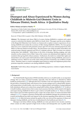 Disrespect and Abuse Experienced by Women During Childbirth in Midwife-Led Obstetric Units in Tshwane District, South Africa: a Qualitative Study