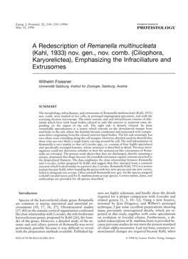 A Redescription of Remanella Multinucleata (Kahl, 1933) Nov