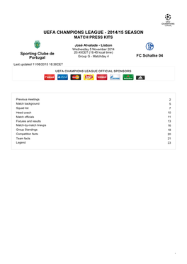 Uefa Champions League - 2014/15 Season Match Press Kits