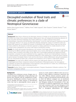 Decoupled Evolution of Floral Traits and Climatic Preferences in a Clade Of