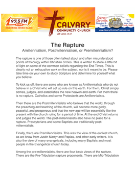 The Rapture – Amillennialism, Postmillennialism Or