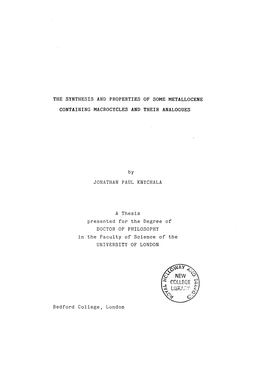 The Synthesis and Properties of Some Metallocene