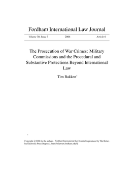 The Prosecution of War Crimes: Military Commissions and the Procedural and Substantive Protections Beyond International Law