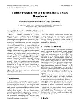 Variable Presentations of Thoracic Biopsy Related Hemothorax