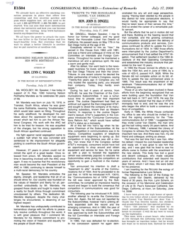 CONGRESSIONAL RECORD— Extensions of Remarks E1504 HON. LYNN C. WOOLSEY HON. JOHN D. DINGELL