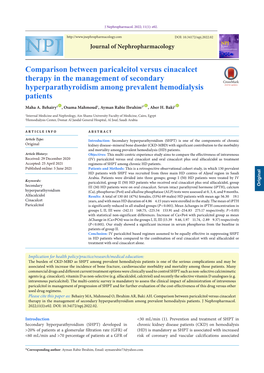 Comparison Between Paricalcitol Versus Cinacalcet Therapy in the Management of Secondary Hyperparathyroidism Among Prevalent Hemodialysis Patients