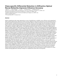 Class-Specific Differential Detection in Diffractive Optical Neural Networks