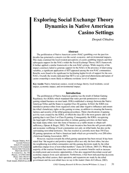 Exploring Social Exchange Theory Dynamics in Native American Casino Settings Deepak Chhabra