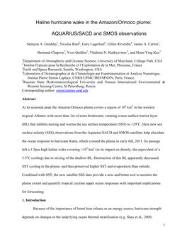 The Amazon/ Orinoco River Plume Affects the Growth of Hurricane Katia