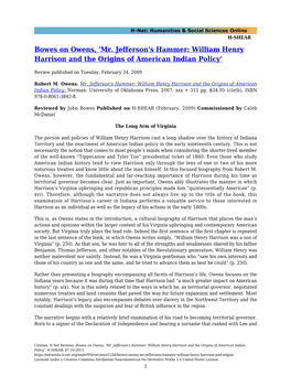 'Mr. Jefferson's Hammer: William Henry Harrison and the Origins of American Indian Policy'